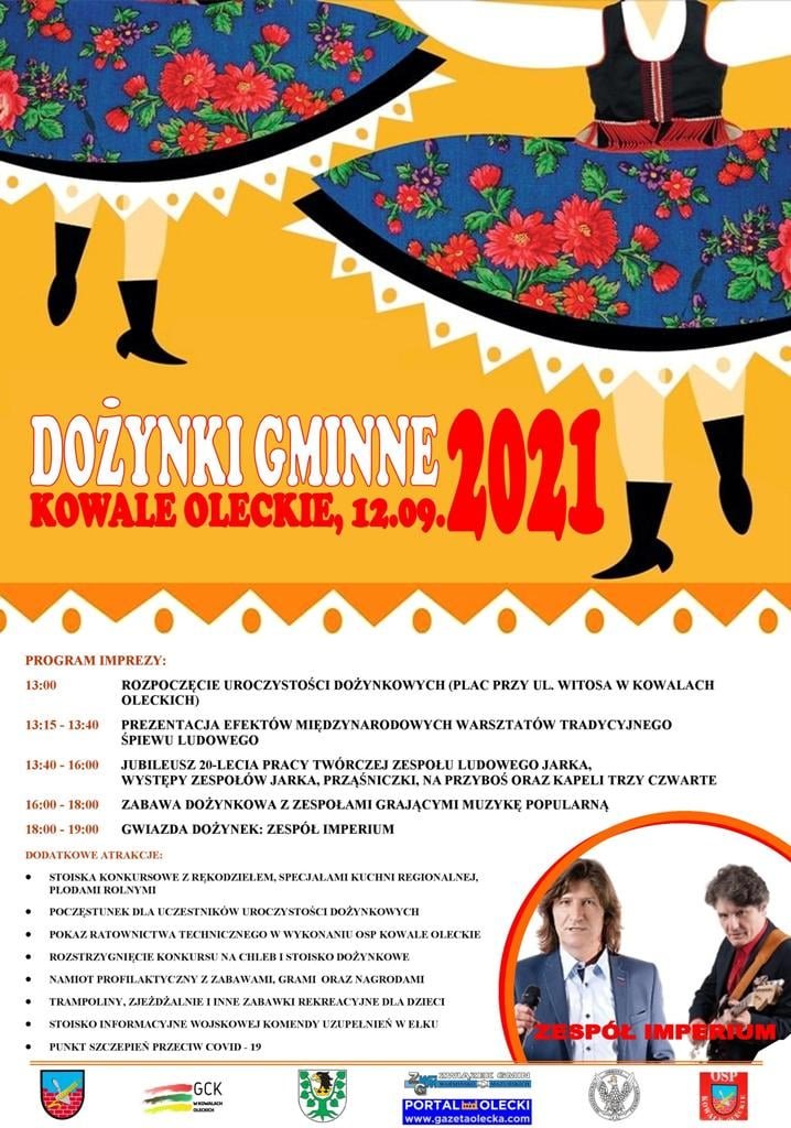 Szczegółowy program Dożynek 2021 w Kowalach Oleckich, 12.09.2021 r., plac przy ul. Witosa w Kowalach Oleckich, godz. 13:00-19:00